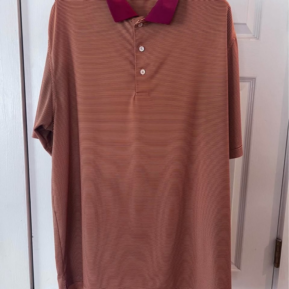 Peter Millar Men’s Red and Burgundy Polo Shirt Casual Collection size large